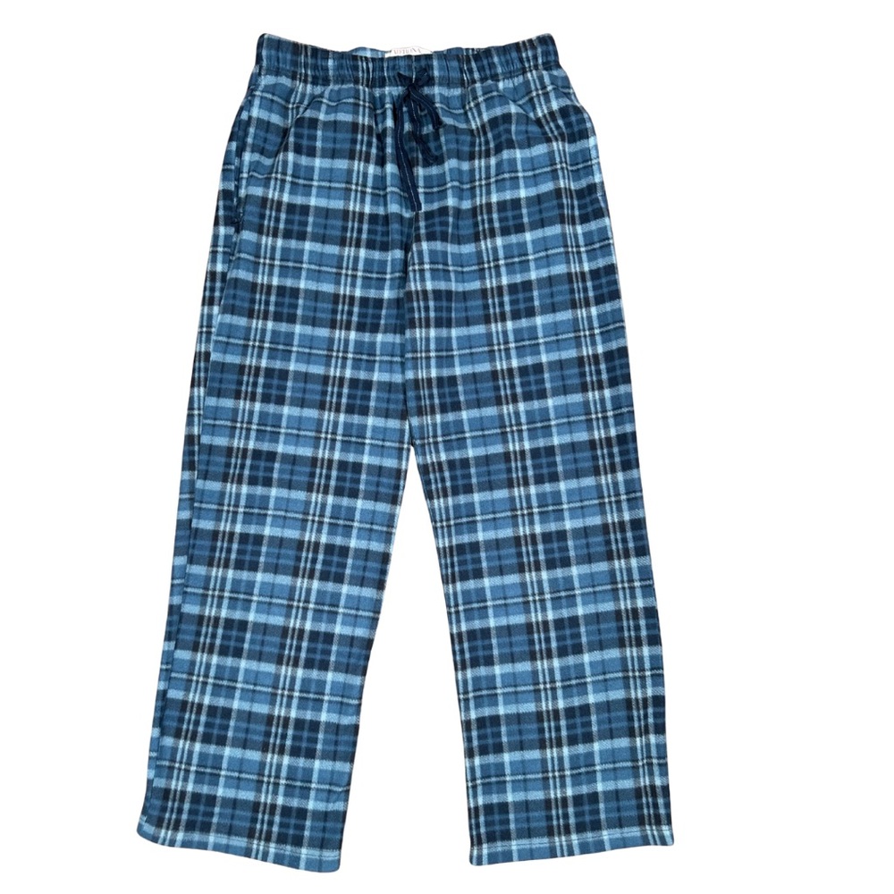 Merona Men’s Blue Plaid Winter Fleece Pajama Pants L Adjustable Casual Lounge